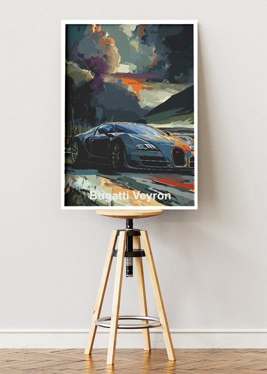 Bugatti Veyron Twilight Horizon Art Poster & Canvas Print – Cinematic Hypercar Wall Art