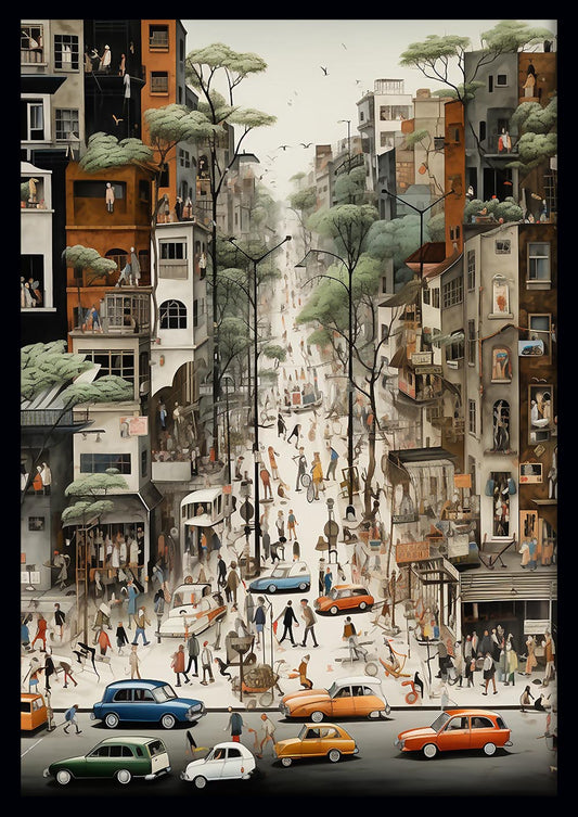 Busy Urban Street Scene Art Print & Canvas – T752 – AiPrintLab