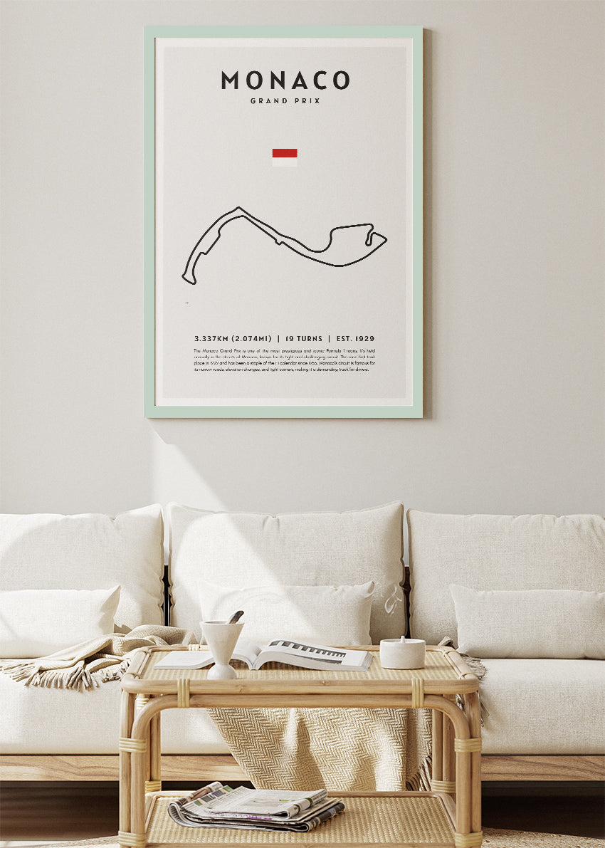 Monaco Grand Prix Circuit Map Poster & Canvas Print | Minimal Motorsport Wall Art