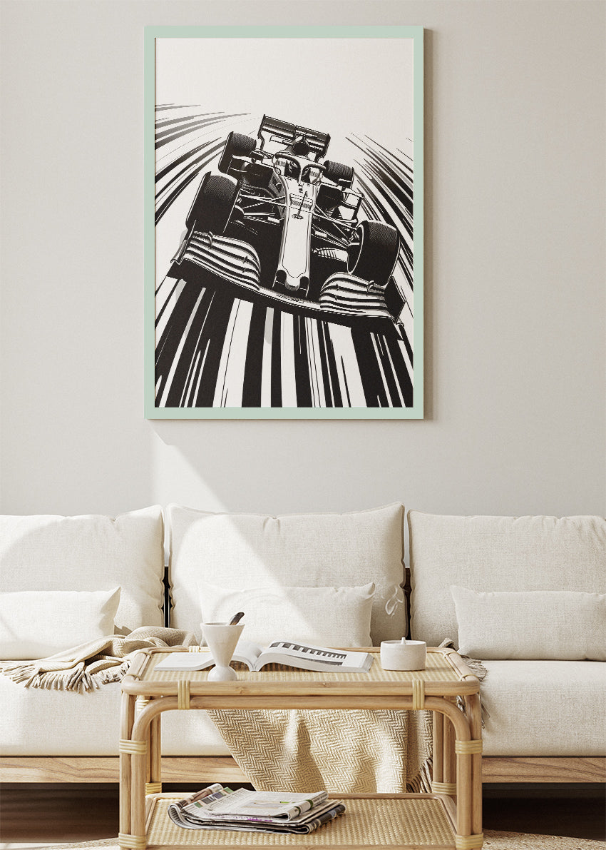 Formula One Monochrome Poster & Canvas Print | Minimal Black & White Motorsport Wall Art