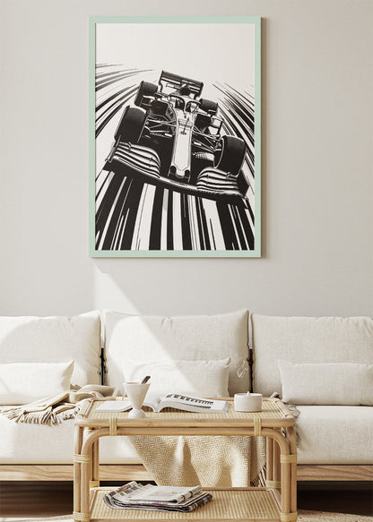 Formula One Monochrome Poster & Canvas Print | Minimal Black & White Motorsport Wall Art