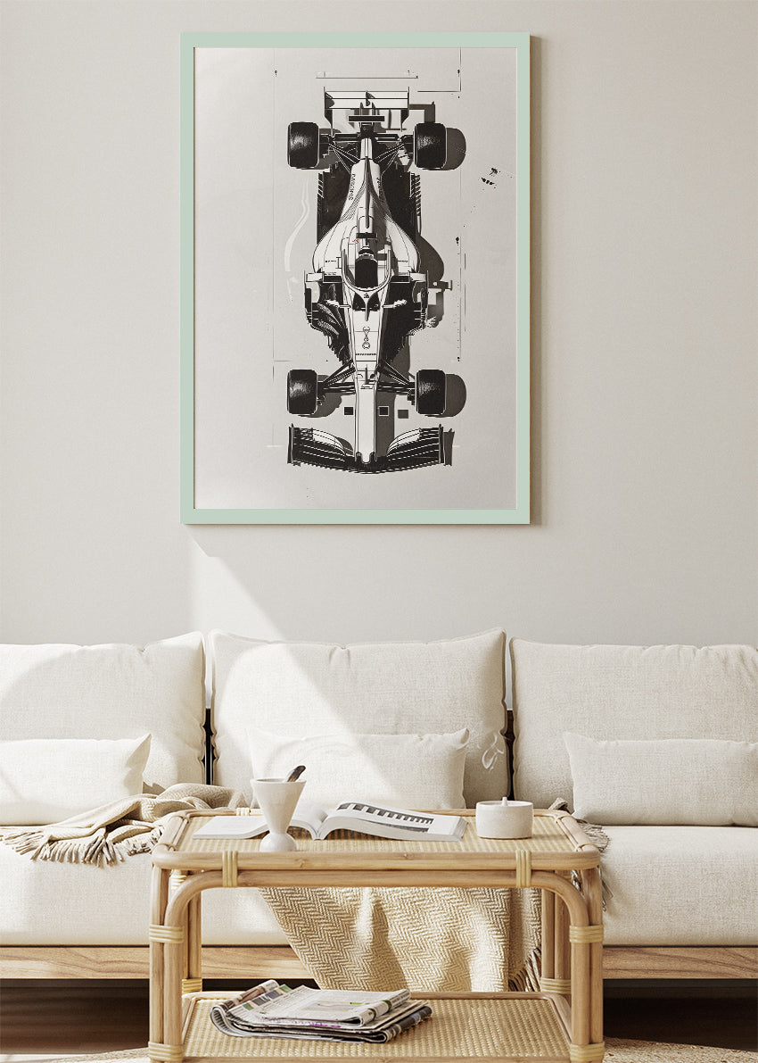 Formula 1 Minimalist Car Blueprint Poster & Canvas Print | Modern Motorsport Wall Art