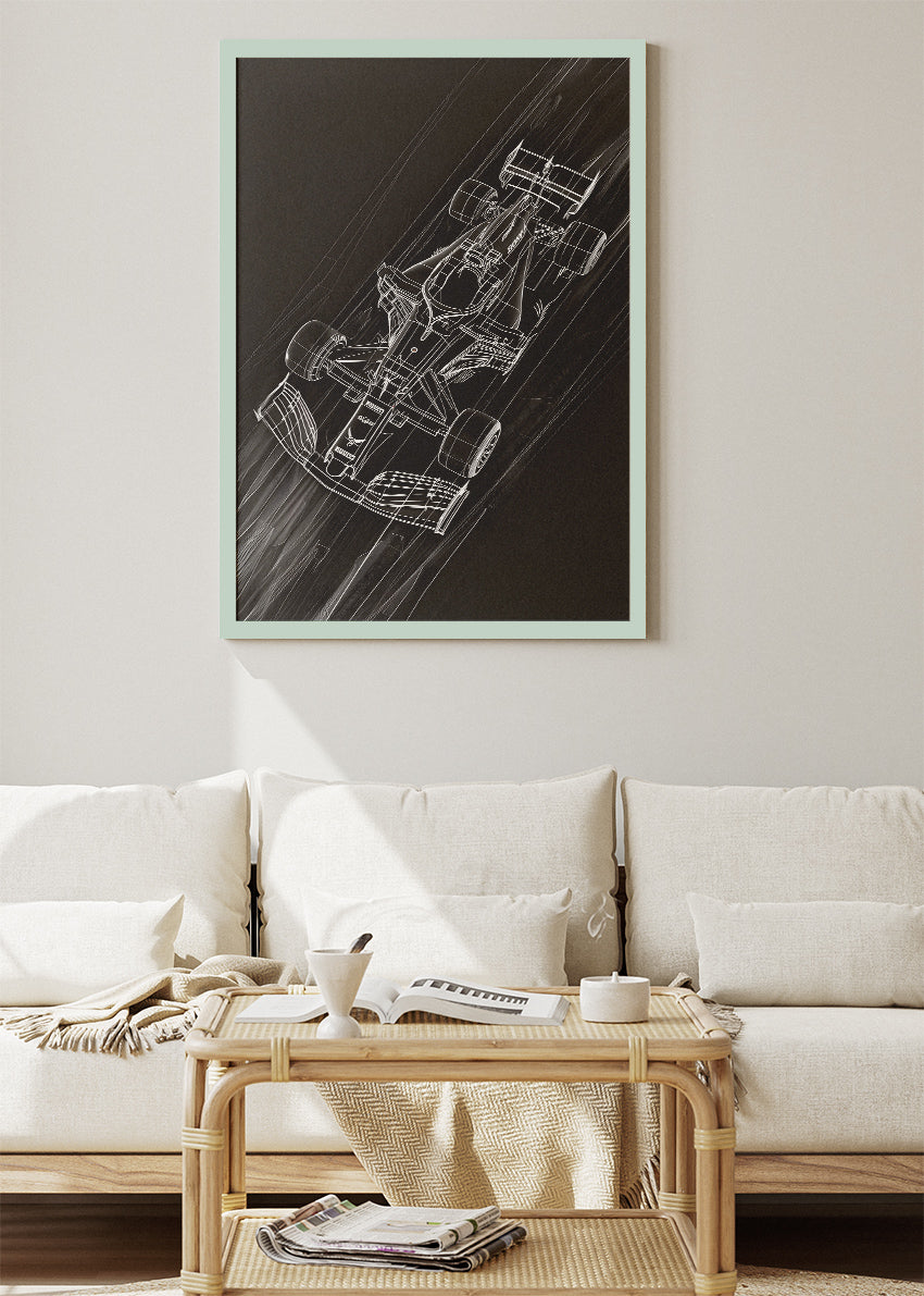 Formula 1 Technical Blueprint Wall Art Poster & Canvas | Minimalist F1 Car Design Print