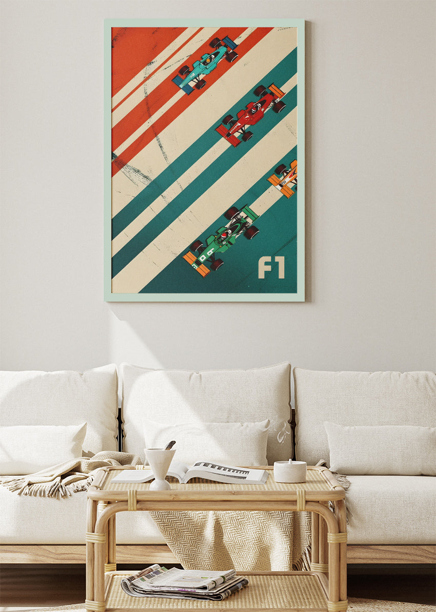 Retro Formula 1 Wall Art Poster & Canvas | Minimalist Top View F1 Racing Print