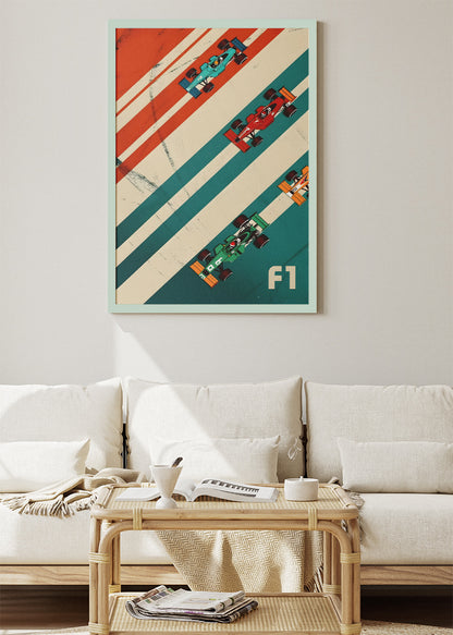 Retro Formula 1 Wall Art Poster & Canvas | Minimalist Top View F1 Racing Print