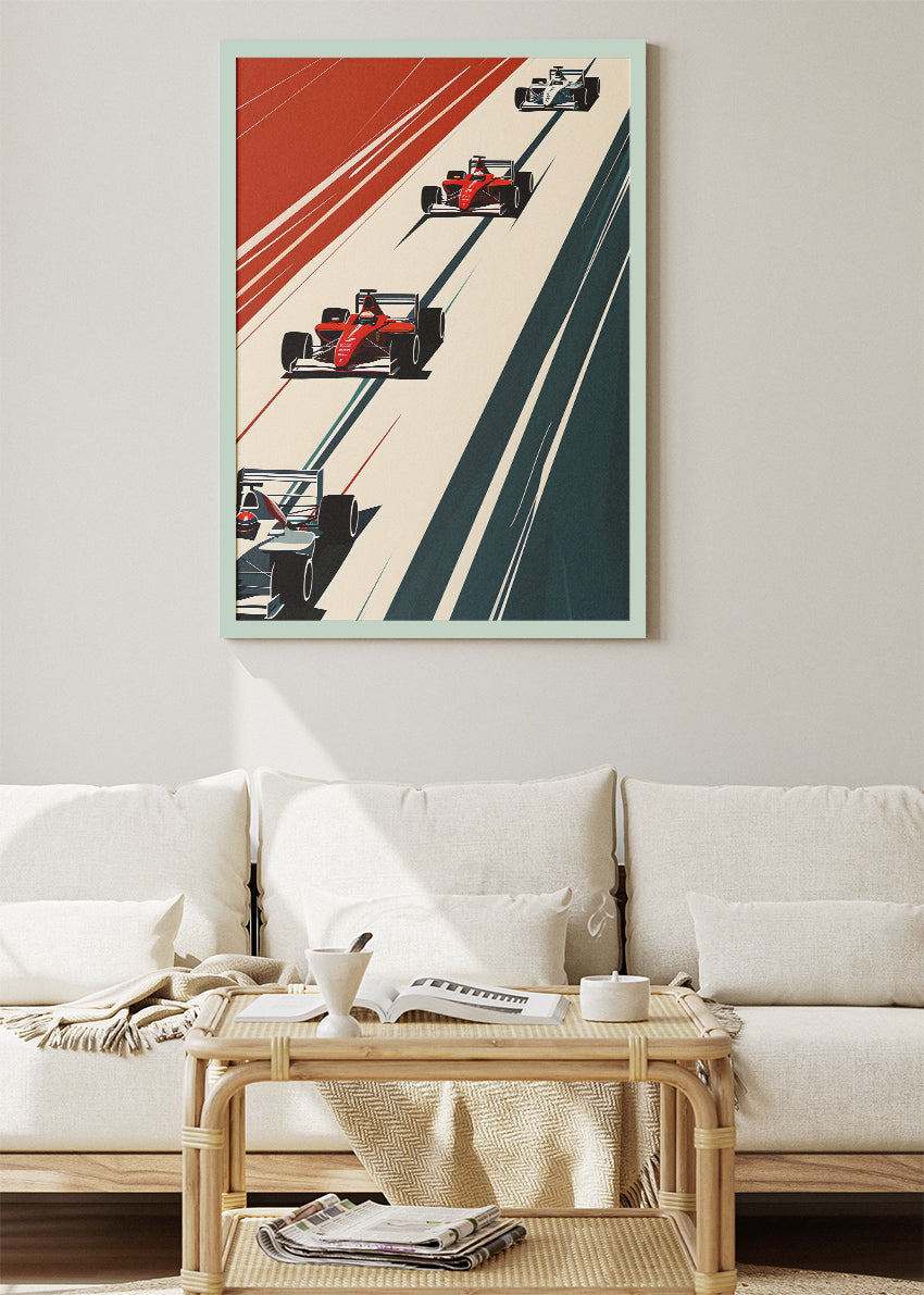 Retro Formula 1 Racing Grid Wall Art Poster & Canvas | Vintage Top-Down F1 Print