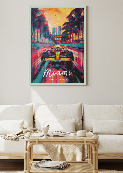 Miami Formula One Night Race Poster & Canvas | Neon Motorsport Wall Art