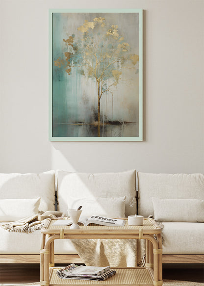 Minimalist Gold Tree Abstract Landscape Canvas & Poster Print – AI PRINT LAB