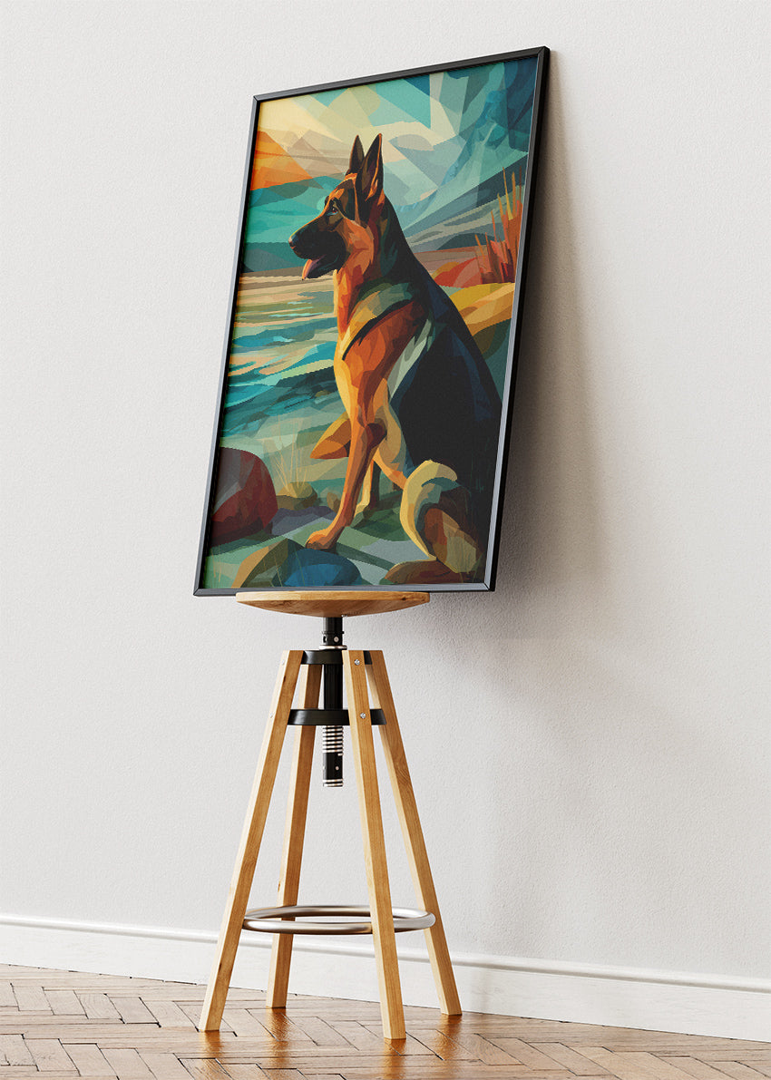 German Shepherd Geometric Landscape Poster & Canvas Print – Modern Dog Art