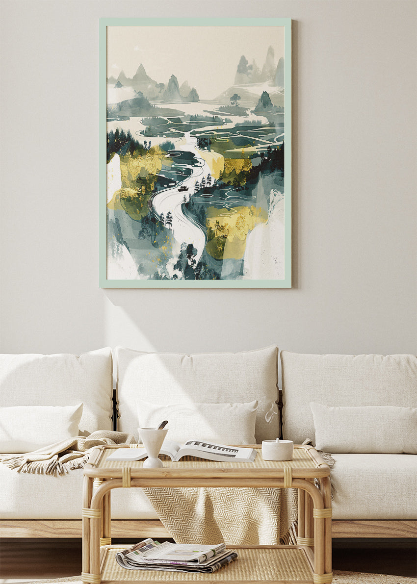 Emerald River Plains – Contemporary Abstract Landscape Canvas & Poster Print – AI PRINT LAB