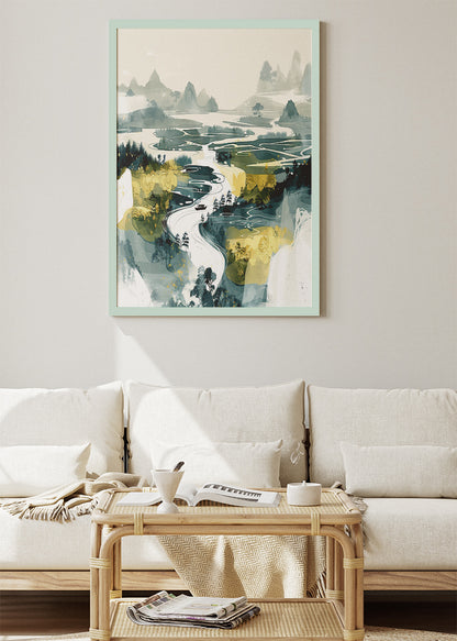 Emerald River Plains – Contemporary Abstract Landscape Canvas & Poster Print – AI PRINT LAB