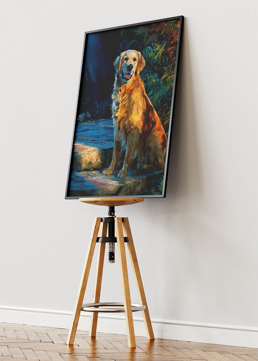 Golden Retriever Sunset Portrait Poster & Canvas Print – Warm Painterly Dog Art