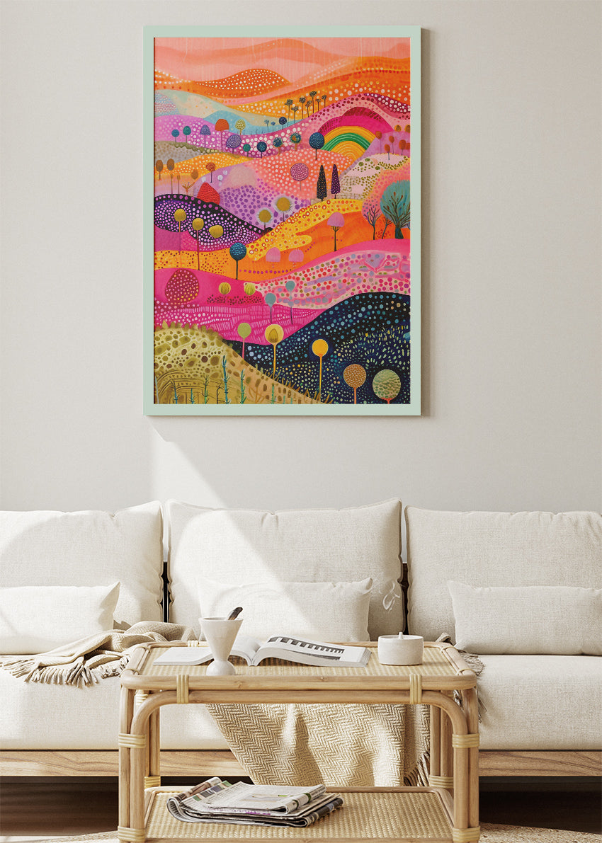 Candy Hills Dreamscape – Vibrant Abstract Landscape Canvas & Poster Print – AI PRINT LAB