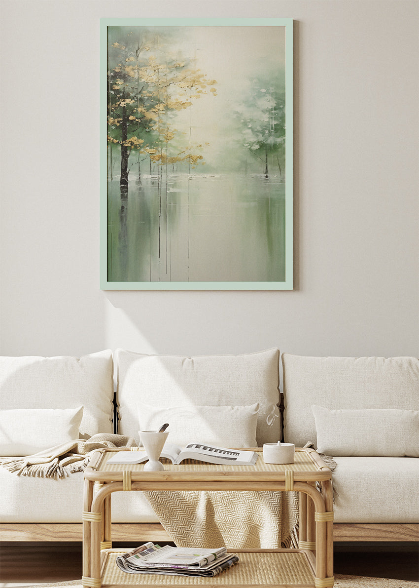 Minimalist Misty Forest Lake Landscape Canvas & Poster Print – AI PRINT LAB