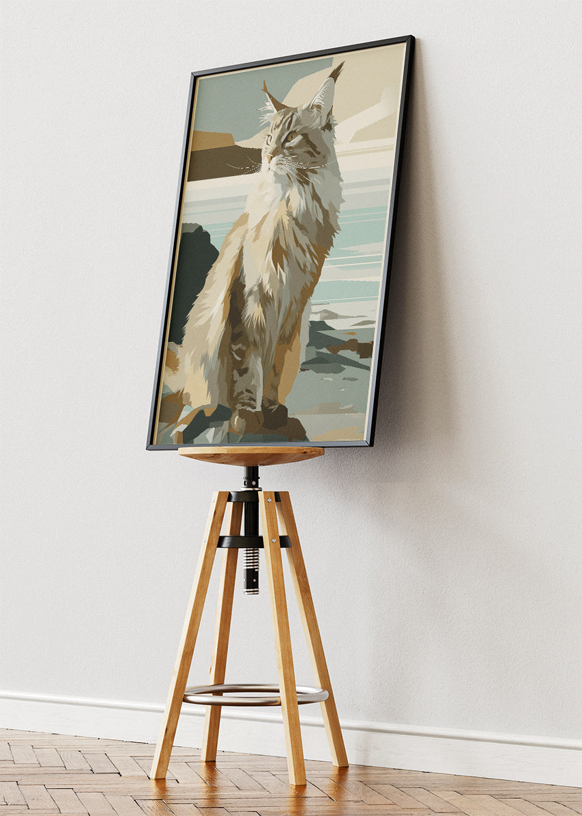 Scandinavian Cat Coastline Poster & Canvas Print – Minimal Modern Pet Art
