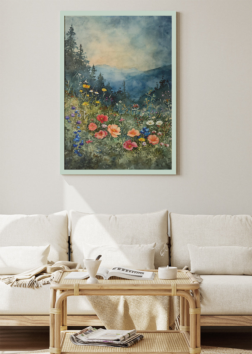 Wildflower Meadow Mountain Landscape Canvas & Poster Print – AI PRINT LAB