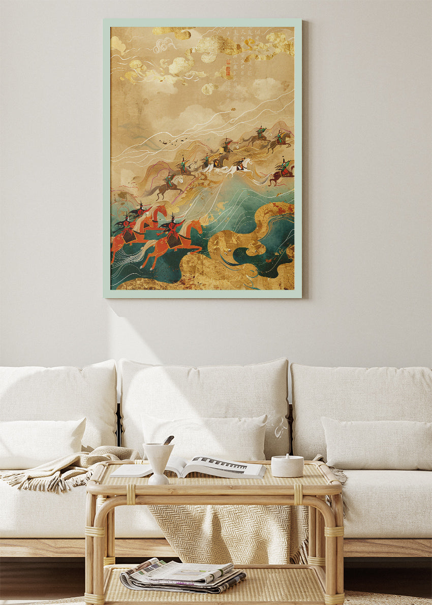 Samurai Tide Journey – Oriental Warrior Canvas & Poster Print – AI PRINT LAB