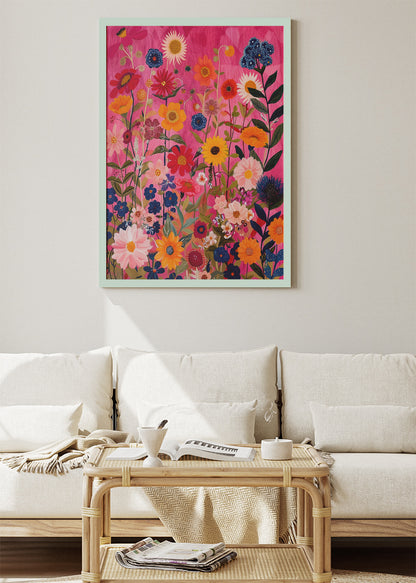 Colorful Wildflower Garden Pink Background Canvas & Poster Print – AI PRINT LAB