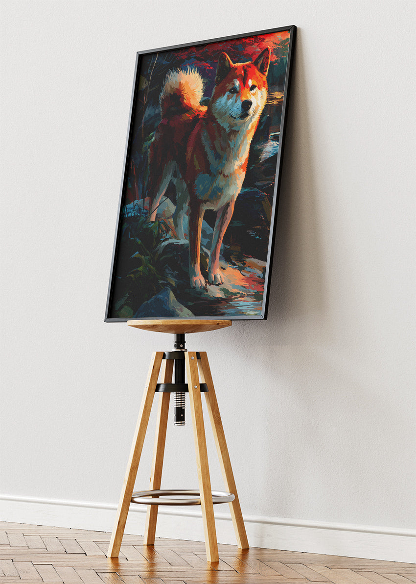 Shiba Inu Forest Sunset Poster & Canvas Print – Vibrant Modern Dog Art