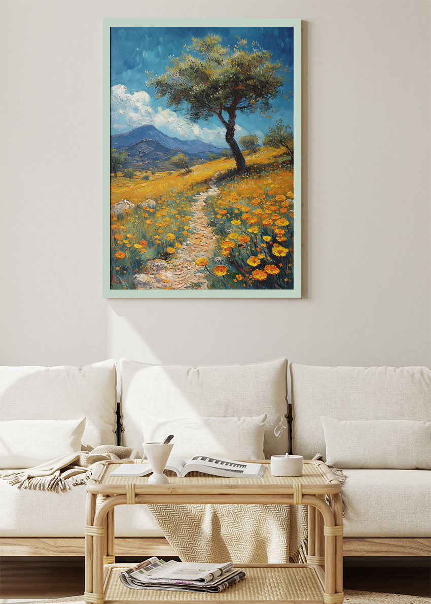 Golden Wildflower Path Landscape Canvas & Poster Print – AI PRINT LAB