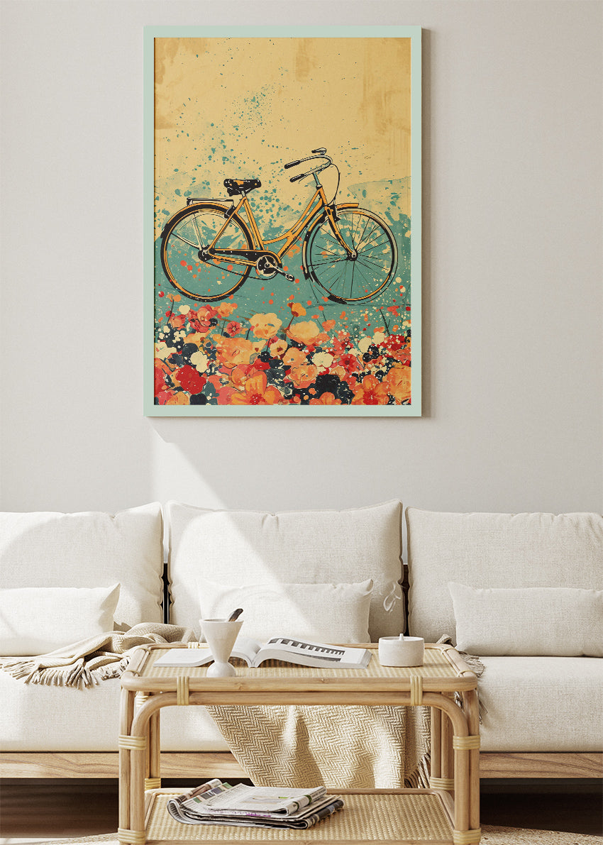 Vintage Bicycle Art Print & Canvas – Floral Retro Bike Wall Art