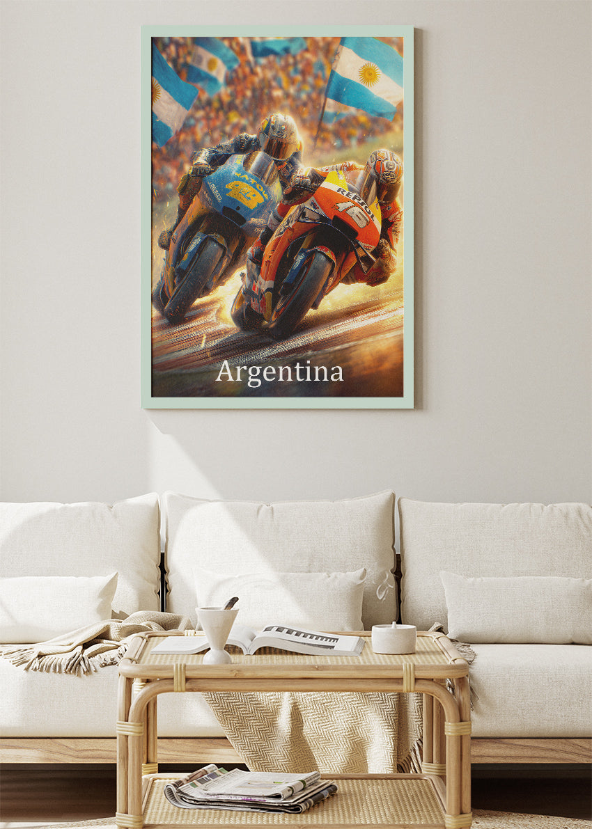 Argentina MotoGP Battle Motorcycle Racing Wall Art Poster & Canvas