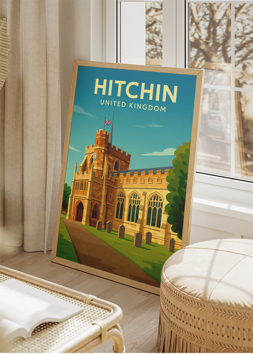 Hitchin Church Poster & Canvas Print – Illustrated Hertfordshire Landmark Art – A1002