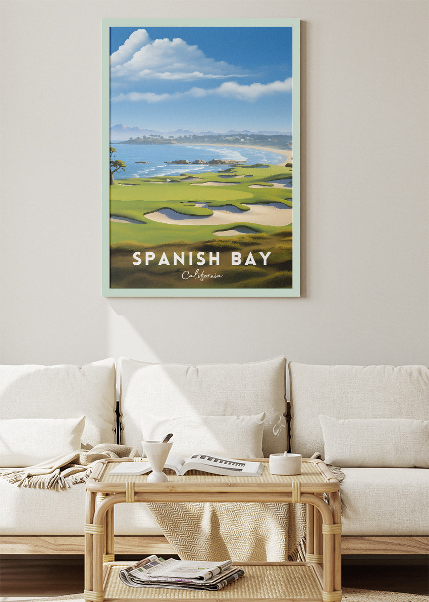 Spanish Bay California Poster & Canvas Print – Illustrated Coastal Golf Course Art `