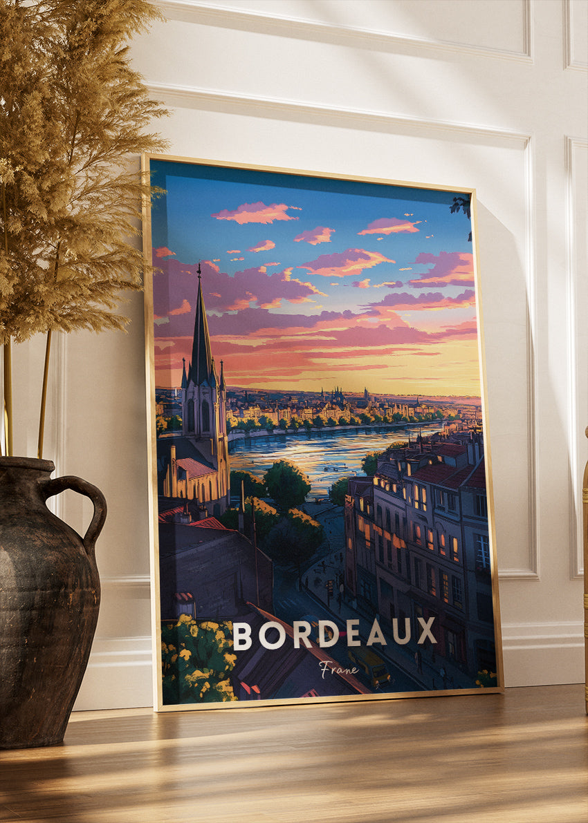 Bordeaux France Poster & Canvas Print – Vintage Sunset Cityscape Art