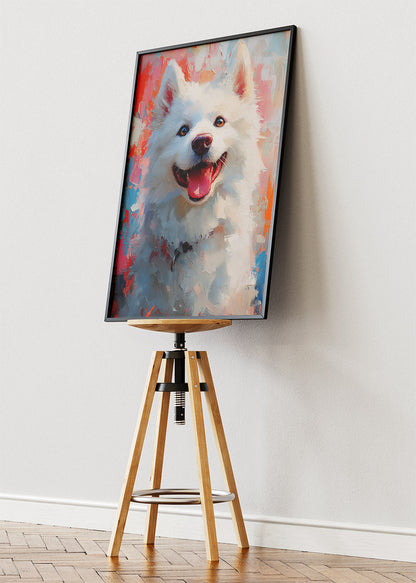 Happy Samoyed Dog Poster & Canvas Print – Colorful Brushstroke Pet Art