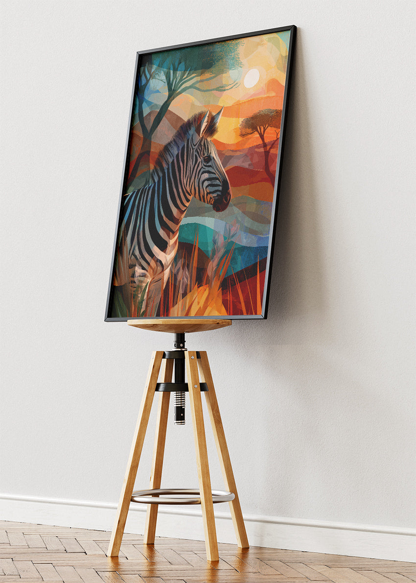 Zebra Sunset Landscape Poster & Canvas Print – Vibrant Safari Wildlife Art