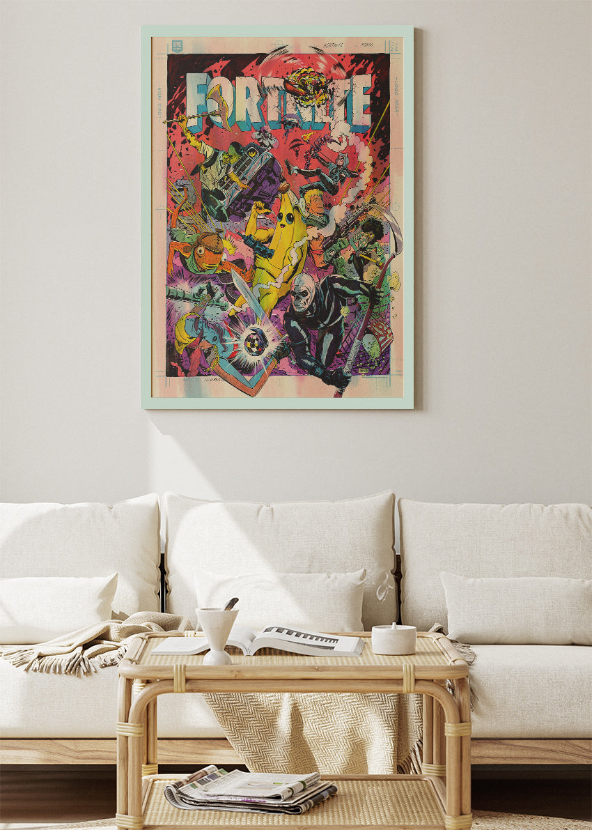 Retro Fortnite Comic Wall Art Poster & Canvas – Action-Packed Gaming Artwork