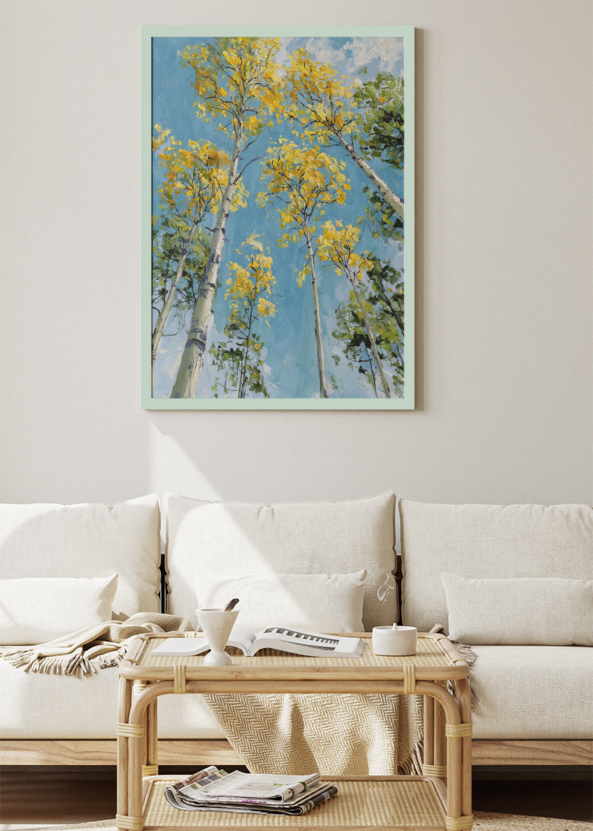 Golden Aspen Trees Sky View Canvas & Poster Print – AI PRINT LAB