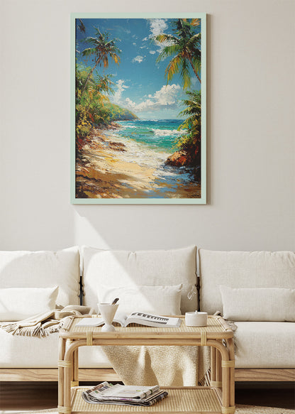 Tropical Palm Paradise – Sunlit Beach Landscape Canvas & Poster Print – AI PRINT LAB