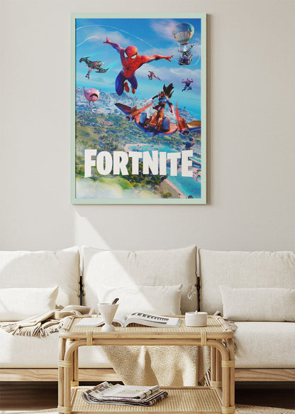 Superhero Action Fortnite Wall Art Poster & Canvas – Aerial Adventure Gaming Artwork