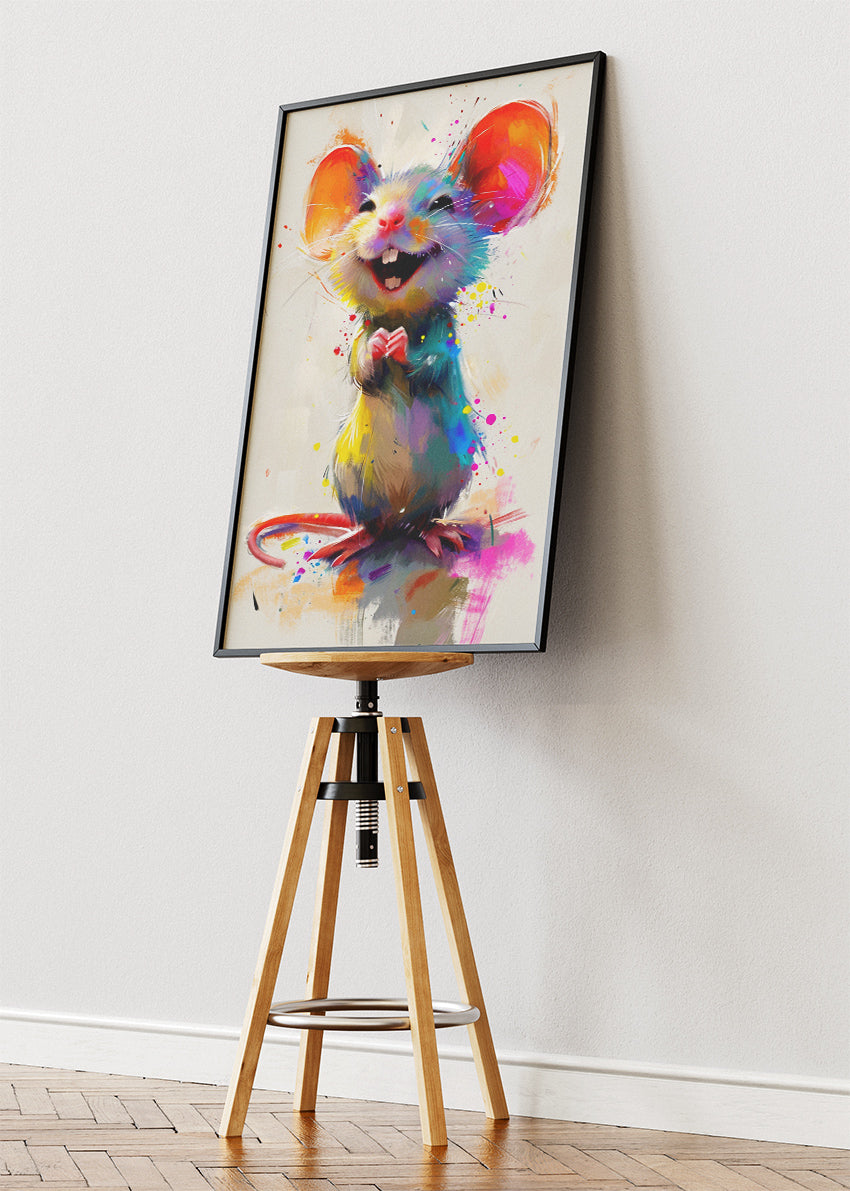 Colorful Happy Mouse Poster & Canvas Print – Cute Whimsical Animal Art