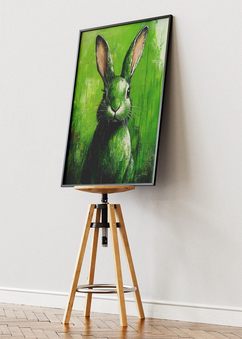 Green Rabbit Poster & Canvas Print – Expressive Modern Animal Wall Art