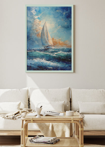 Ocean Breeze Sailboat – Serene Seascape Canvas & Poster Print – AI PRINT LAB