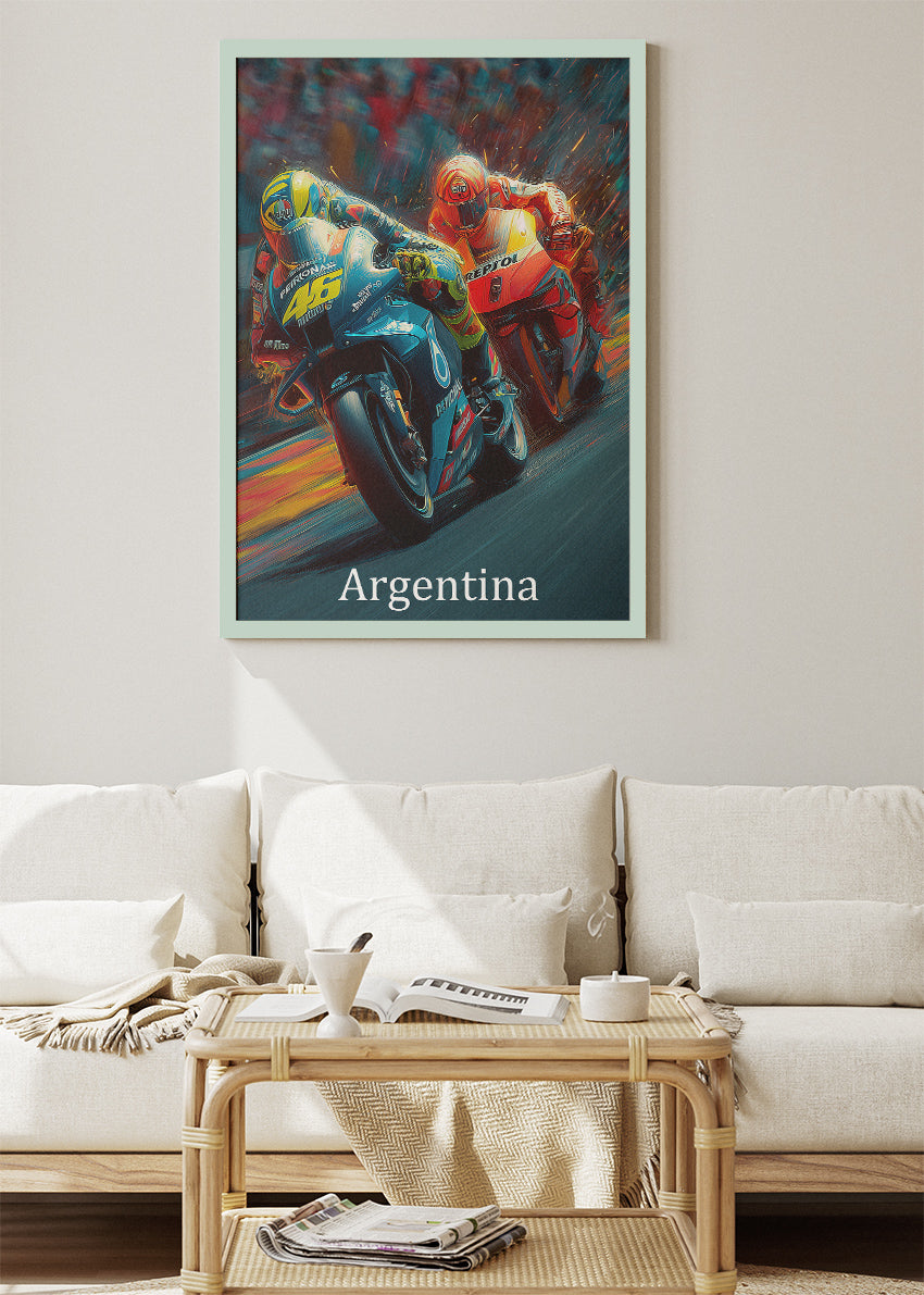 Argentina MotoGP Night Battle Motorcycle Racing Wall Art Poster & Canvas