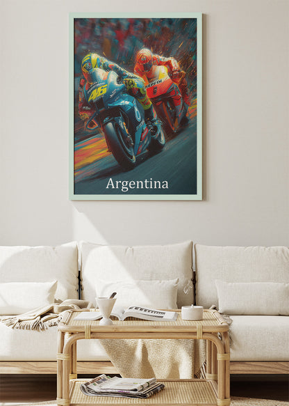 Argentina MotoGP Night Battle Motorcycle Racing Wall Art Poster & Canvas