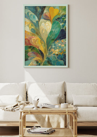 Teal and Gold Abstract Wall Art – Modern Heart Inspired Canvas Print & Luxury Green Statement Poster for Living Room Decor UK