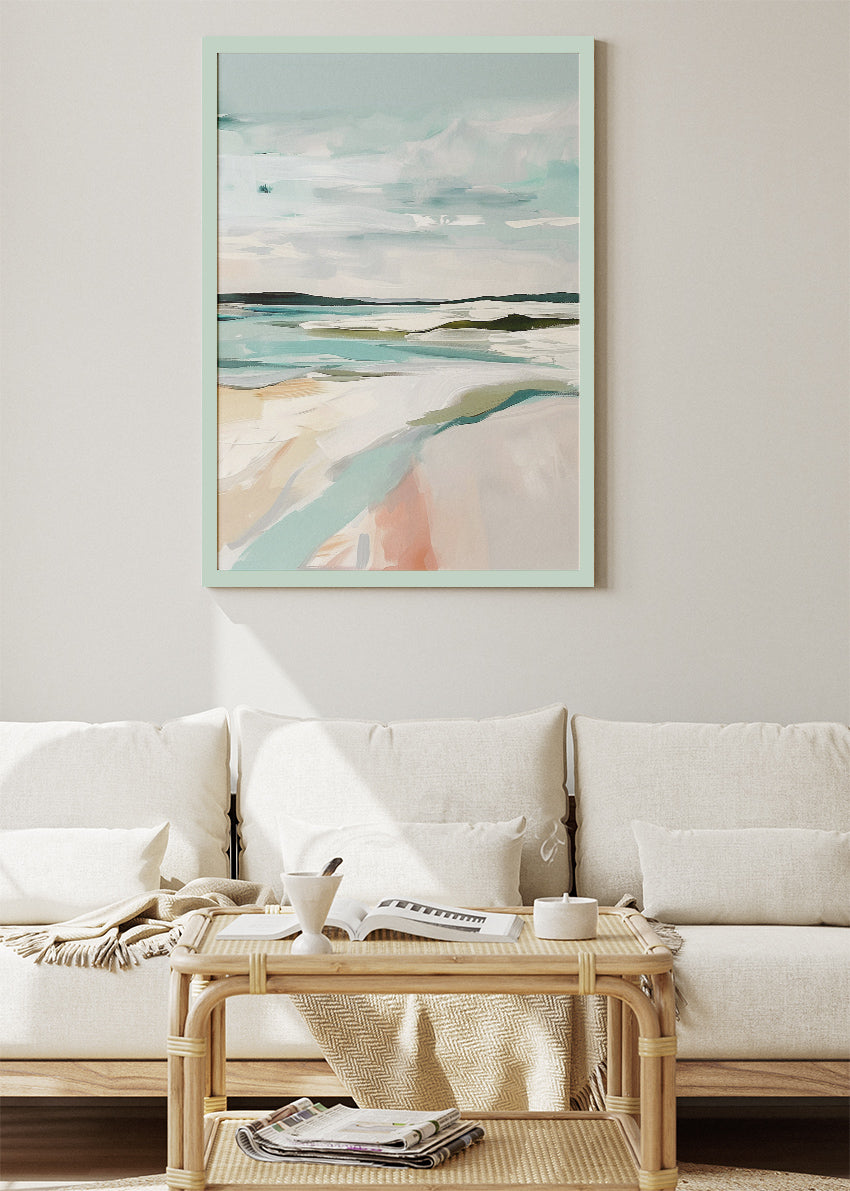 Soft Coastal Abstract Landscape – Minimalist Beach Wall Art Poster & Canvas – AI PRINT LAB