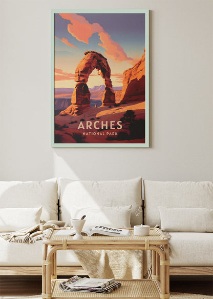 Arches National Park Poster & Canvas Print – Desert Red Rock Landscape Illustration Wall Art