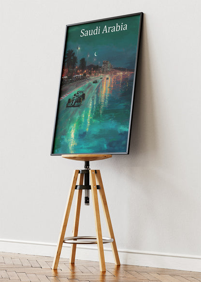 Saudi Arabia Coastal Night Formula 1 Canvas Print & Poster – AI PRINT LAB