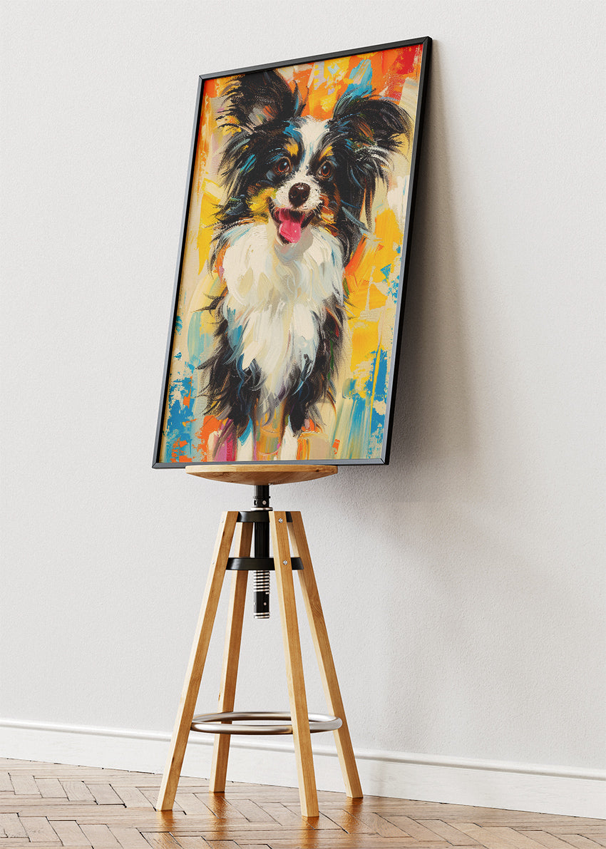 Colorful Papillon Dog Poster & Canvas Print – Expressive Modern Pet Wall Art