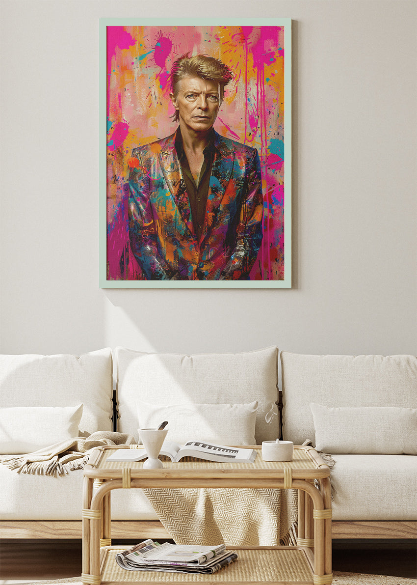 David Bowie Colour Splash Portrait Wall Art Poster & Canvas Print – Modern Pop Art Music Icon