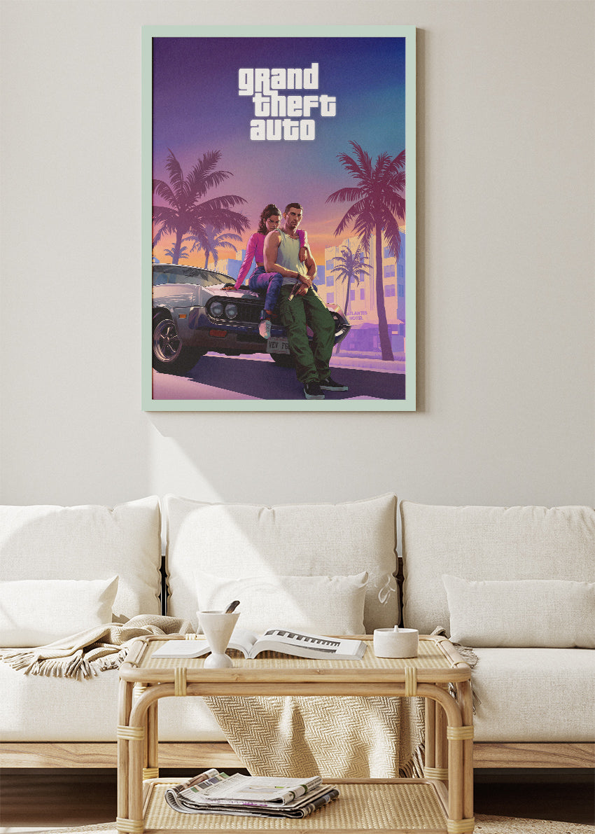 Grand Theft Auto Wall Art Poster & Canvas – Neon City Crime Gaming Artwork