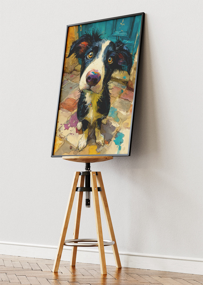 Playful Border Collie Puppy Poster & Canvas Print – Colorful Modern Dog Wall Art