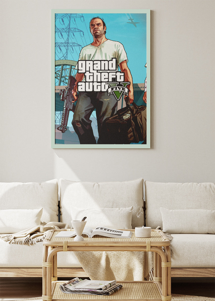 Grand Theft Auto V Wall Art Poster & Canvas – Iconic Heist Character Gaming Artwork