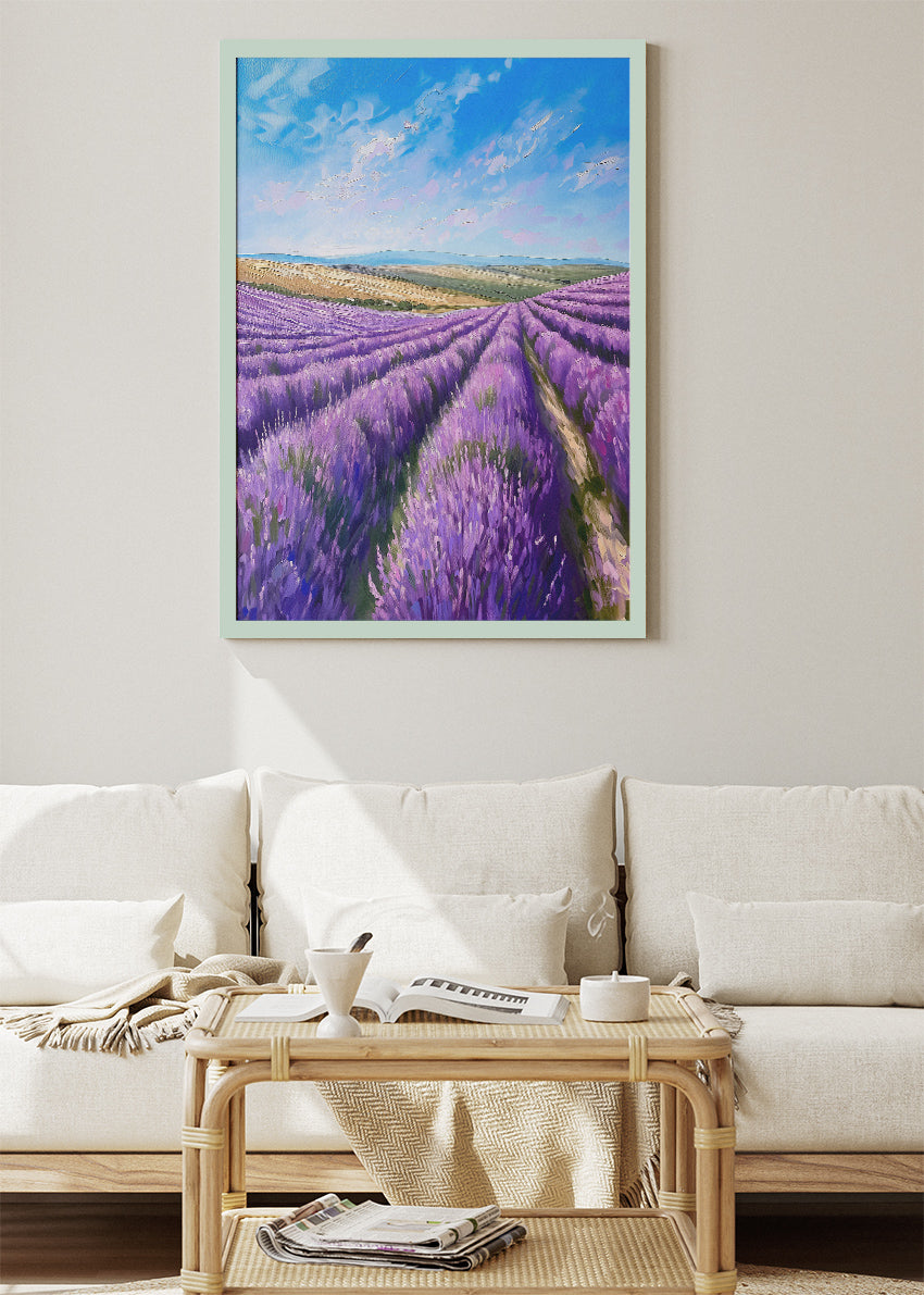 Lavender Fields Under Blue Sky – Provence Inspired Landscape Canvas & Poster Print – AI PRINT LAB